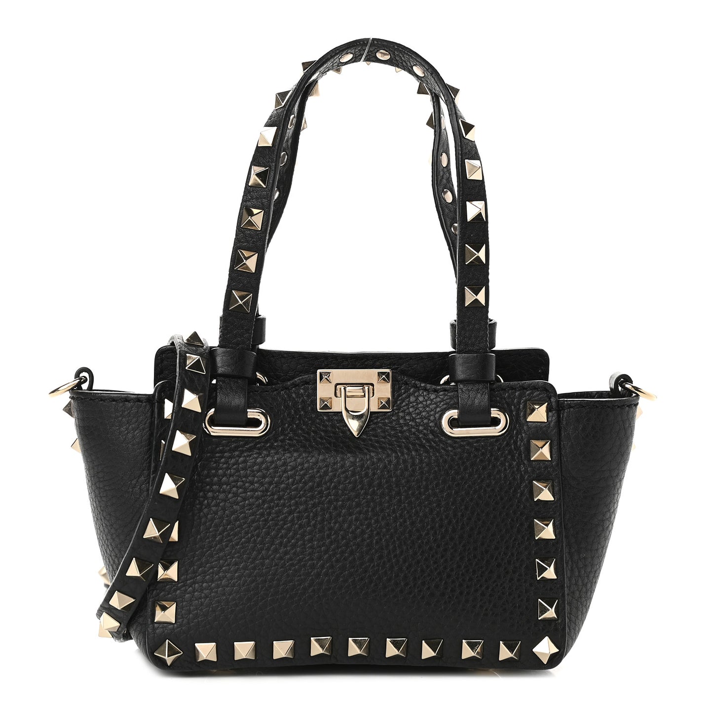 Pebbled Calfskin Micro Rockstud Tote Black