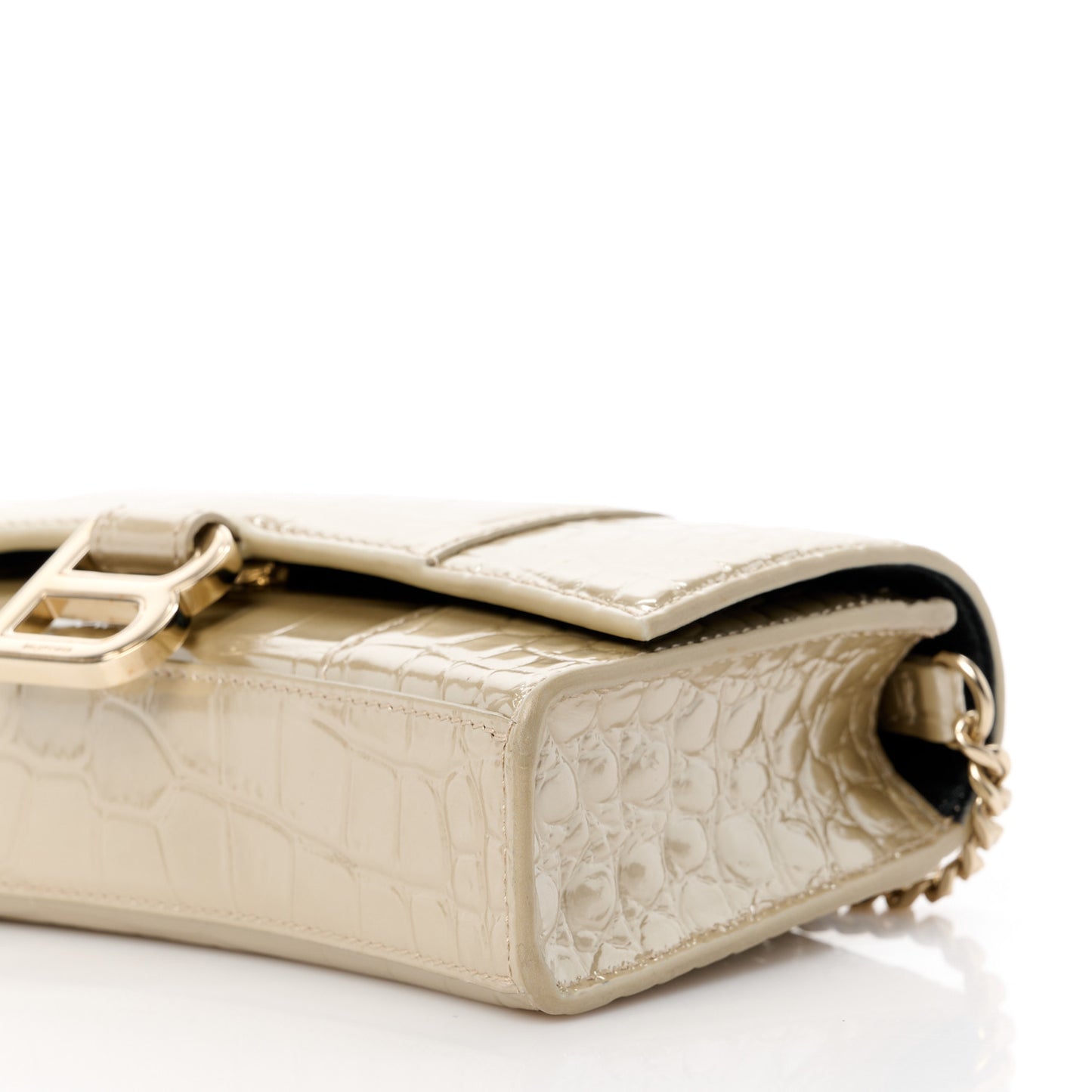 Metallic Calfskin Crocodile Embossed Hourglass Chain Bag Light Gold