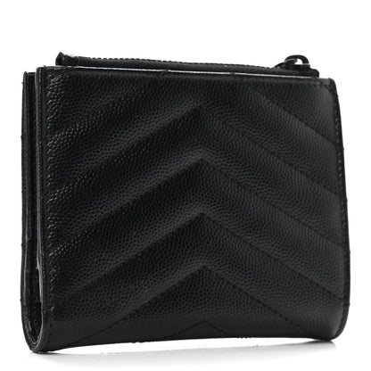Saint Laurent Grain De Poudre Matelasse Chevron Monogram Zipped Card Case Black 3 of 7