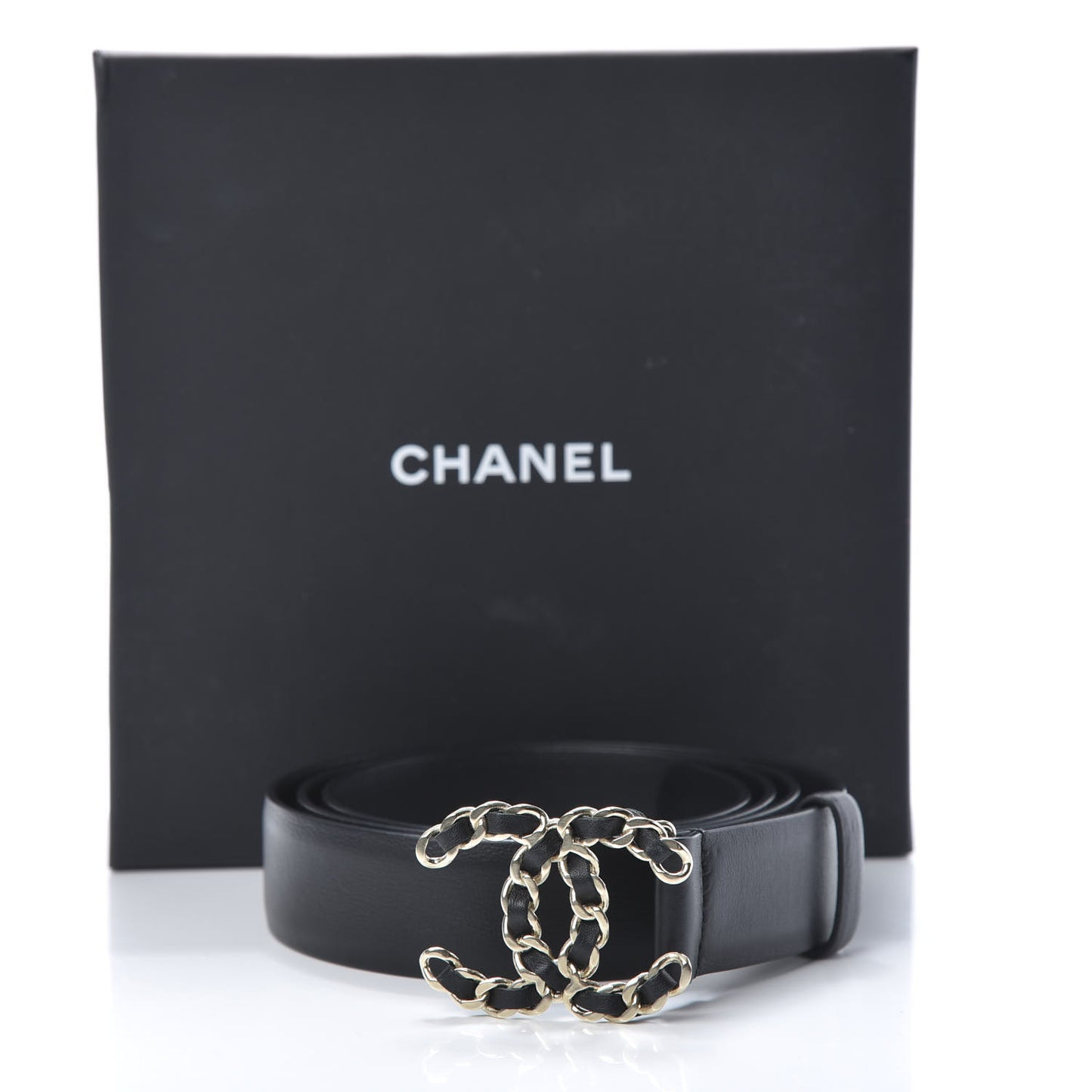 Calfskin CC Chain Belt 105 42 Black