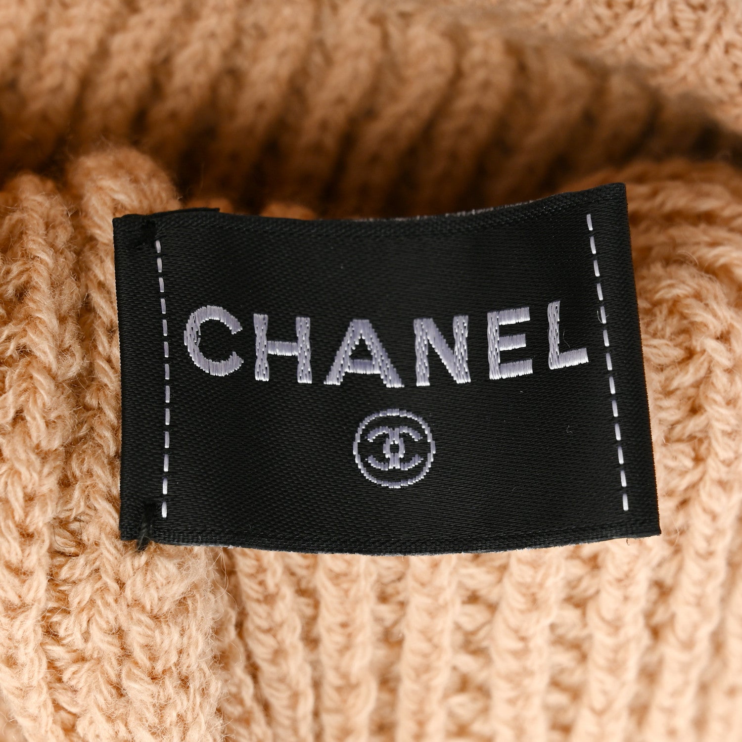 Chanel Cashmere Sequin Logo Beanie Hat Beige 6 of 7