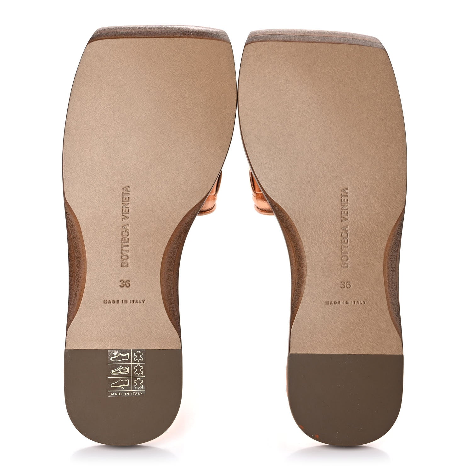 Bottega Veneta Laminated Nappa Intrecciato Squared Toe Flat Sandals 36 Gold Peach 5 of 9