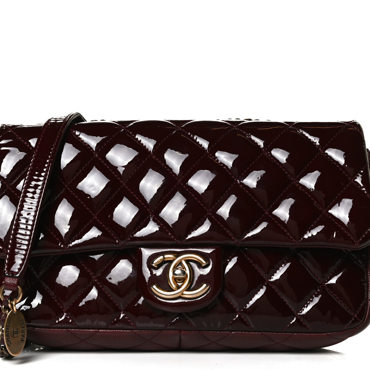 Patent Goatskin Quilted Medium CC Eyelet Flap Burgundy