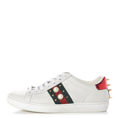 Gucci Calfskin Web Pearl Studded Womens Ace Sneakers 36.5 White 1 of 11