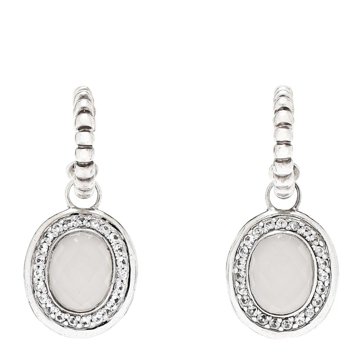 Sterling Silver Batu Bedge White Sapphire Chalcedony Drop Earrings