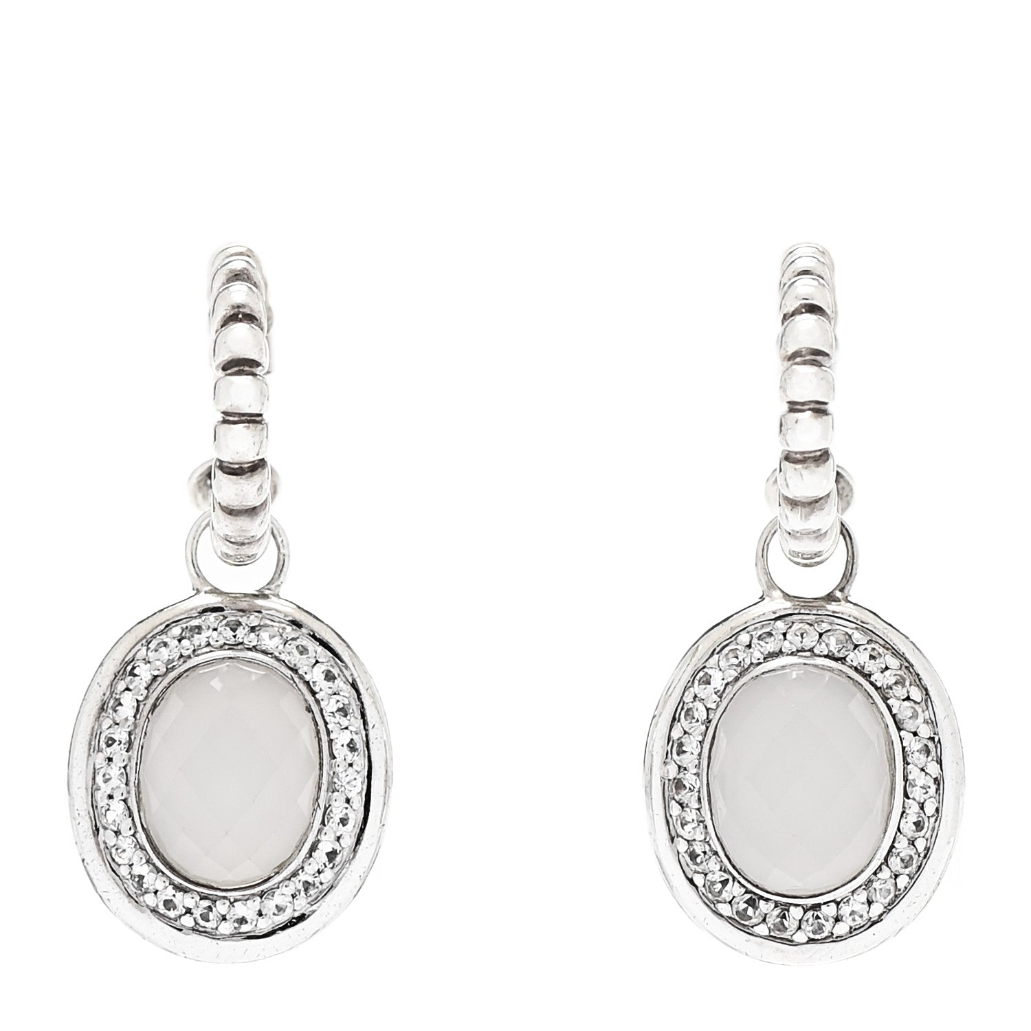 John Hardy Sterling Silver Batu Bedge White Sapphire Chalcedony Drop Earrings 1 of 4