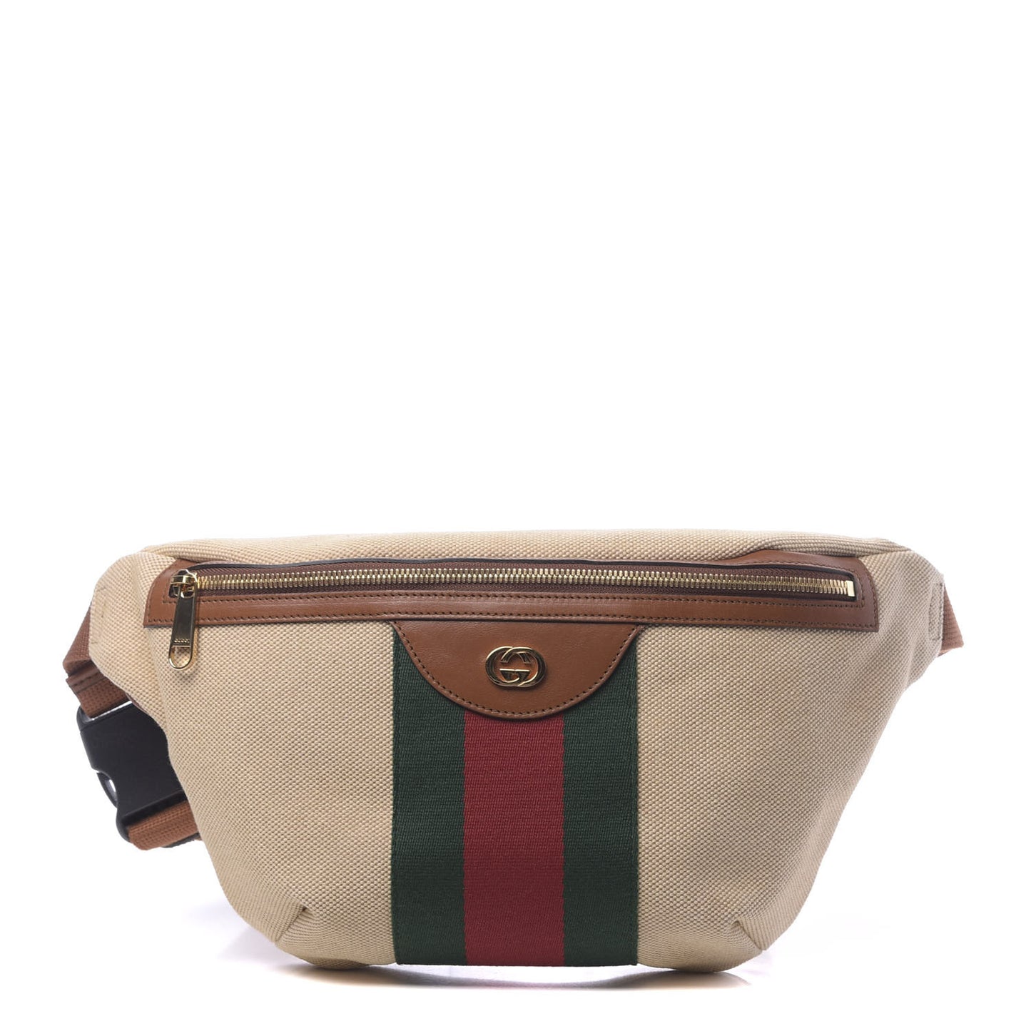 Vintage Canvas Web Belt Bag Sand Cuir