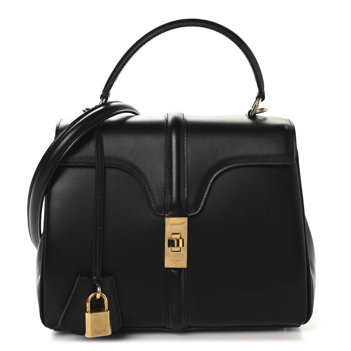 Satinated Calfskin Small 16 Top Handle Bag Black
