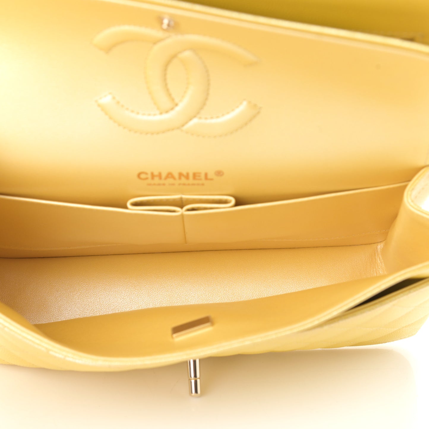 Iridescent Caviar Quilted Medium Double Flap Yellow