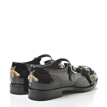 Gucci Vernice Crystal Bee Embroidered Mens Queercore Brogue Monk Strap Loafers 9 Black 4 of 10
