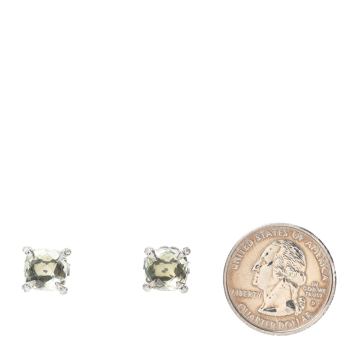 Sterling Silver Diamond Prasiolite 9mm Chatelaine Earrings
