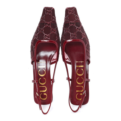 Gucci Tela Retino Kid Scamosciato Crystal GG Monogram Square G 35mm Slingback Pumps 39 Rosso Ancora 2 of 9