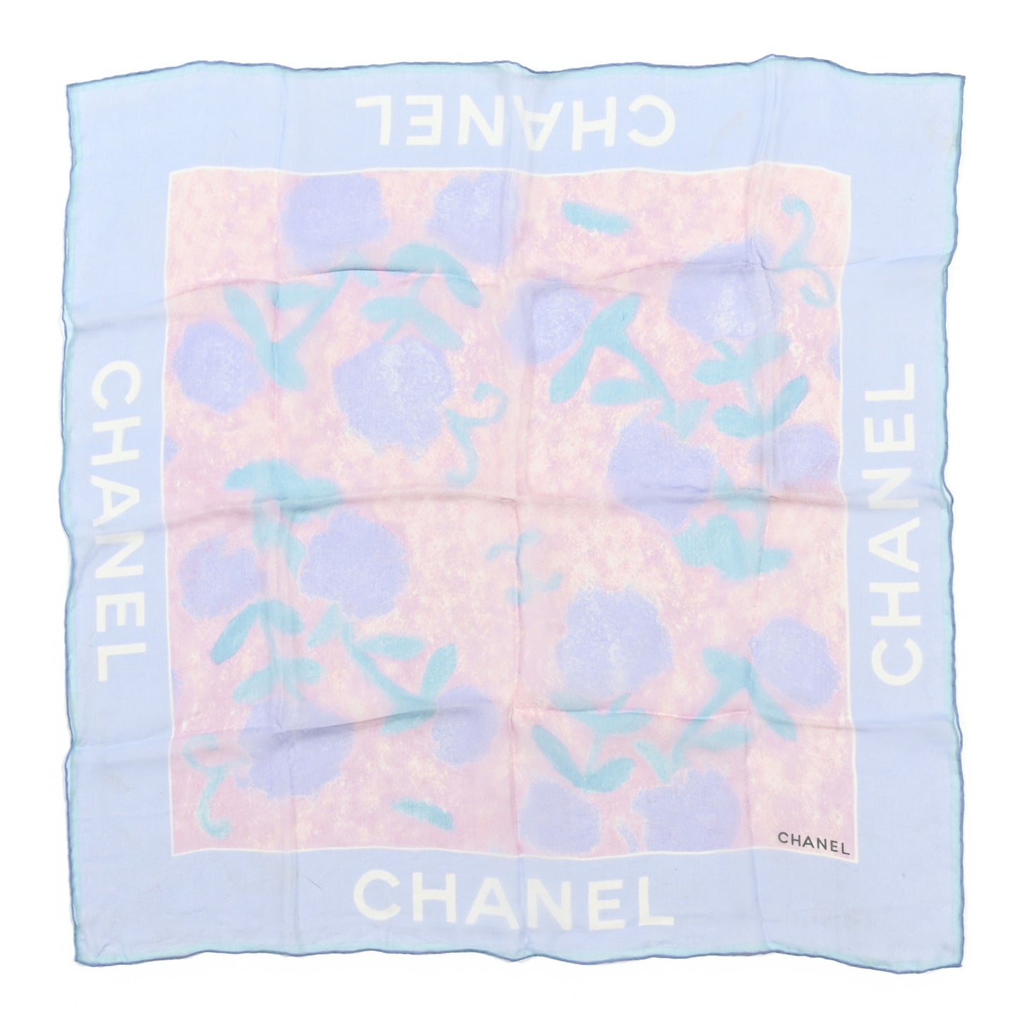 Silk Chiffon Flower Square Scarf Pink Multicolor