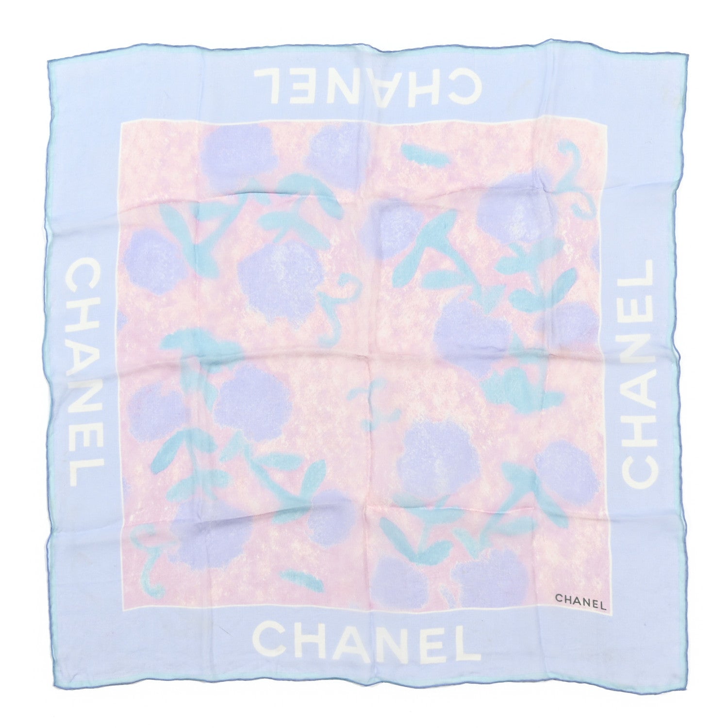 Chanel Silk Chiffon Flower Square Scarf Pink Multicolor 1 of 2