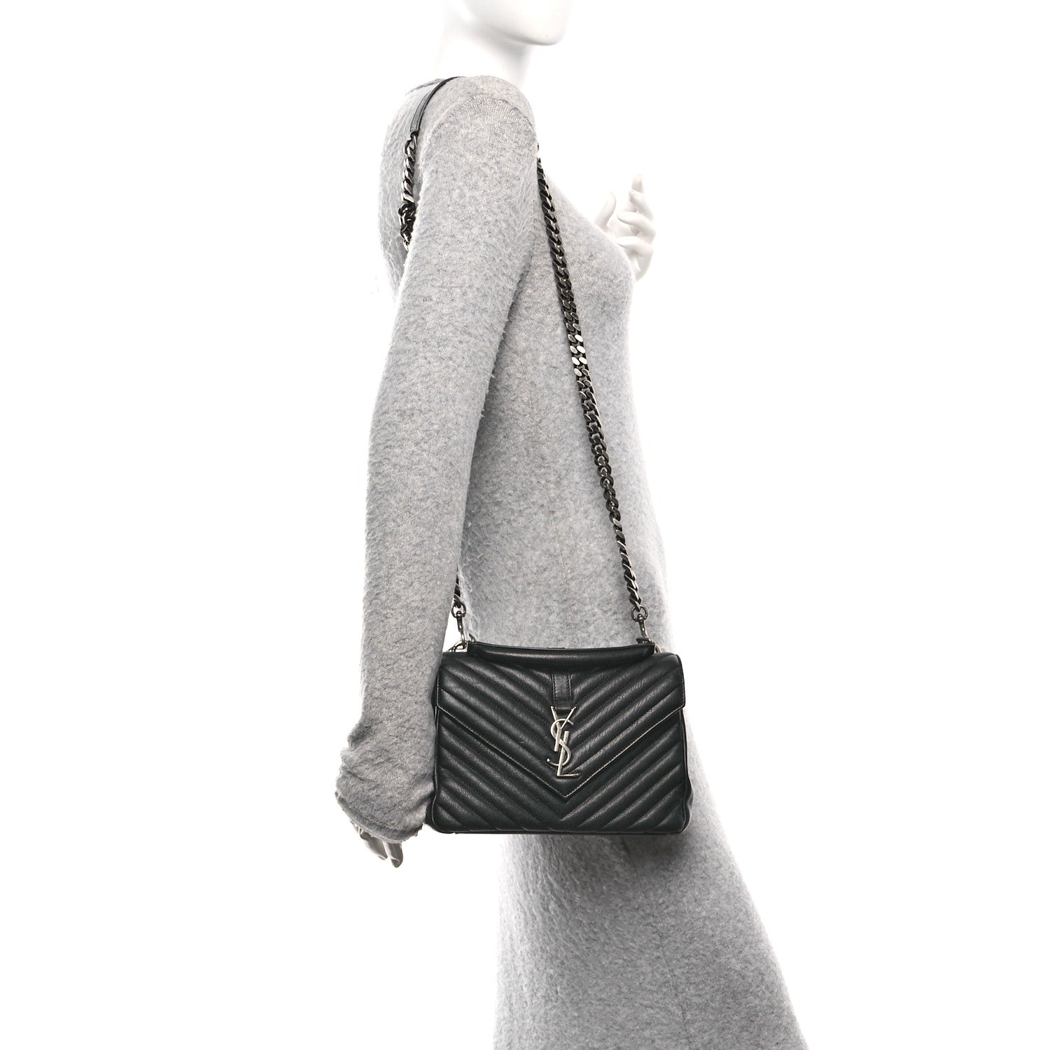 Saint Laurent Sheepskin Matelasse Chevron Monogram Medium College Bag 2 of 11