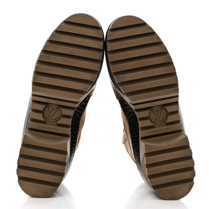 Louis Vuitton Suede Calfskin Crocodile Embossed Patent Monogram Laureate Platform Desert Boots 37 Taupe 5 of 9