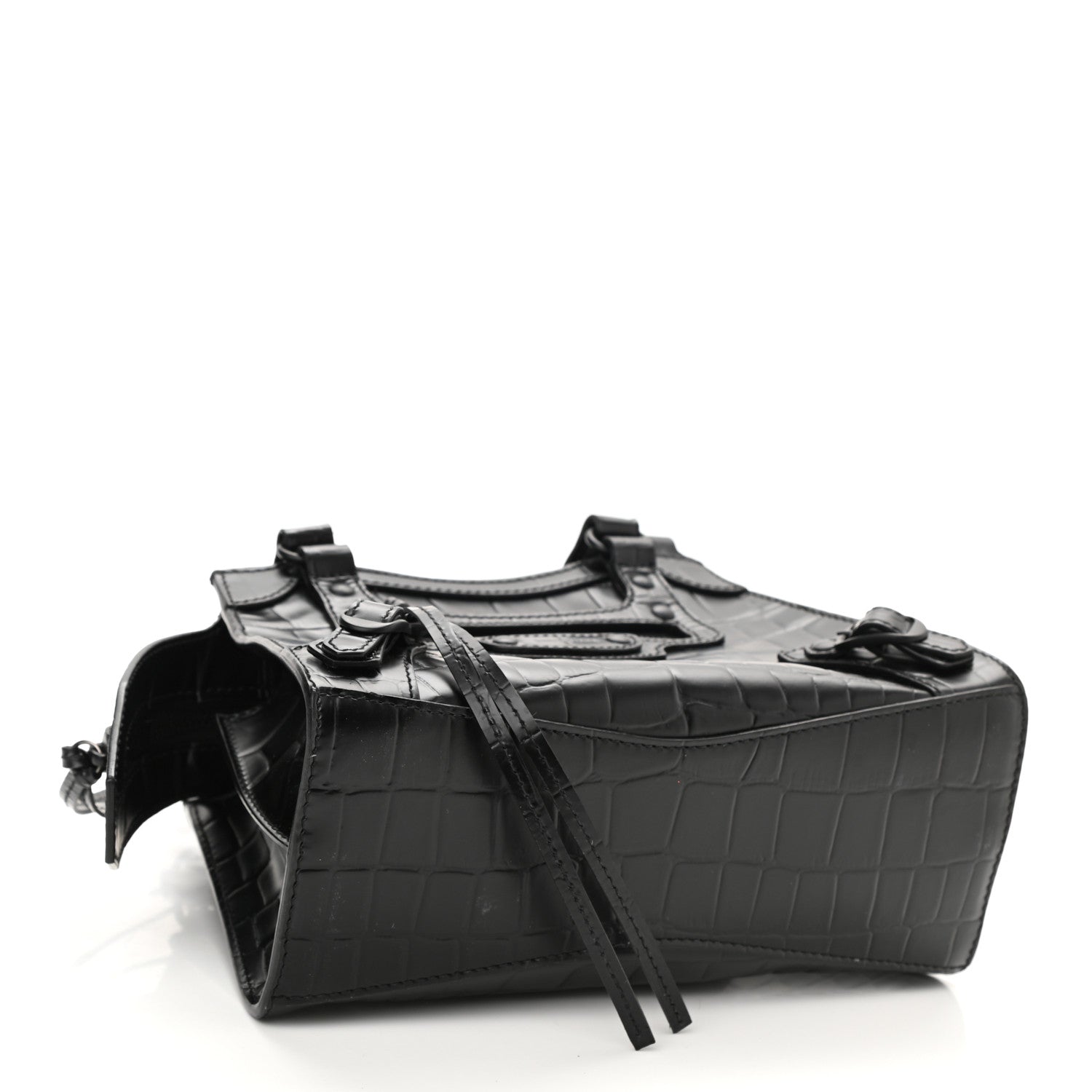Balenciaga Semi Shiny Calfskin Crocodile Embossed Neo Classic Black Hardware Mini City Black 4 of 8