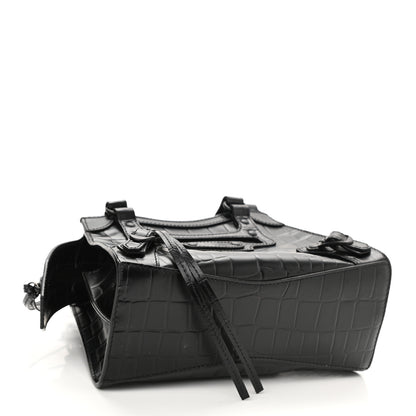 Balenciaga Semi Shiny Calfskin Crocodile Embossed Neo Classic Black Hardware Mini City Black 4 of 8