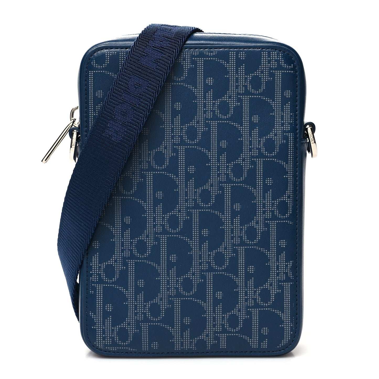 Calfskin Oblique Galaxy Perforated World Tour Messenger Pouch Blue White