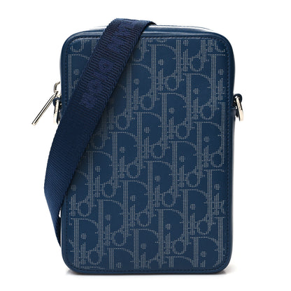 Christian Dior Calfskin Oblique Galaxy Perforated World Tour Messenger Pouch Blue White 1 of 10