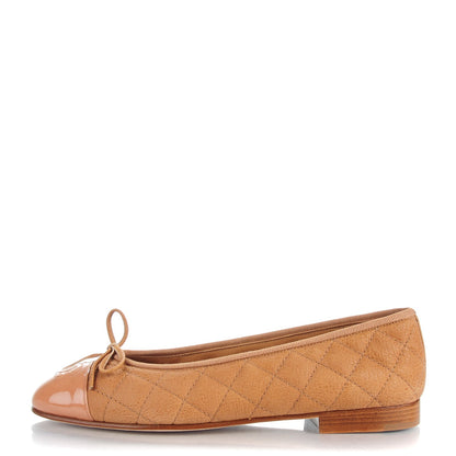 Chanel Caviar Patent CC Cap Toe Ballerina Flats 37.5 Brown 1 of 8