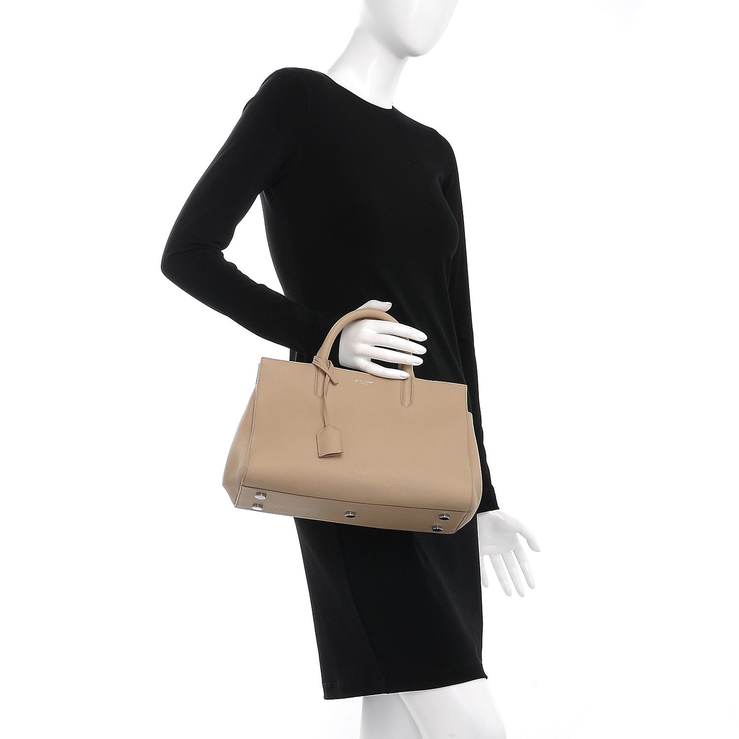 Saint Laurent Grained Calfskin Small Rive Gauche Dark Beige 3 of 9