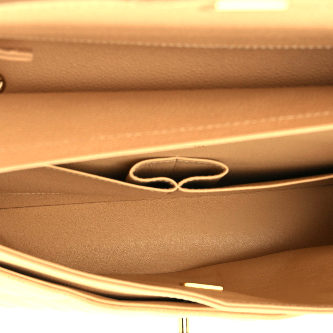 Caviar Quilted Medium Double Flap Beige