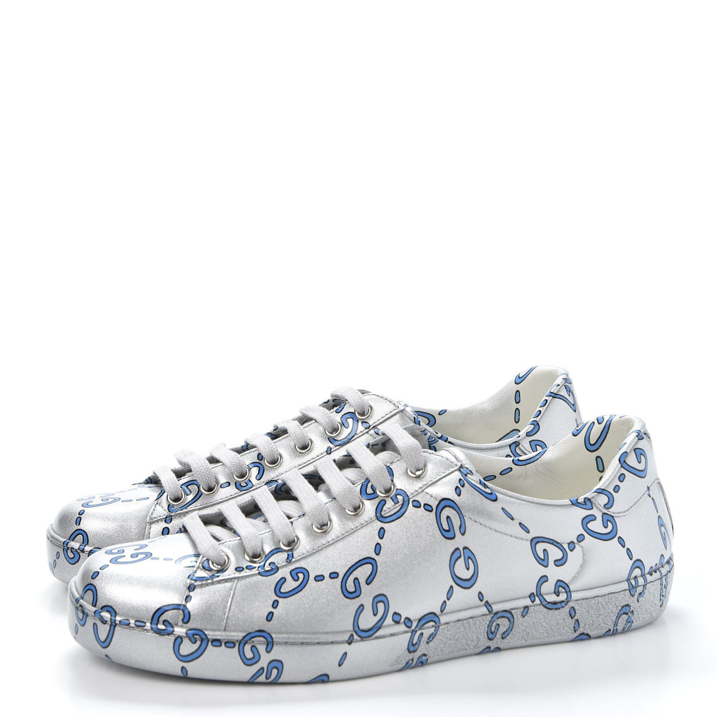 Miro Rubber Wax GucciGhost Print Mens New Ace Sneakers 7 Silver