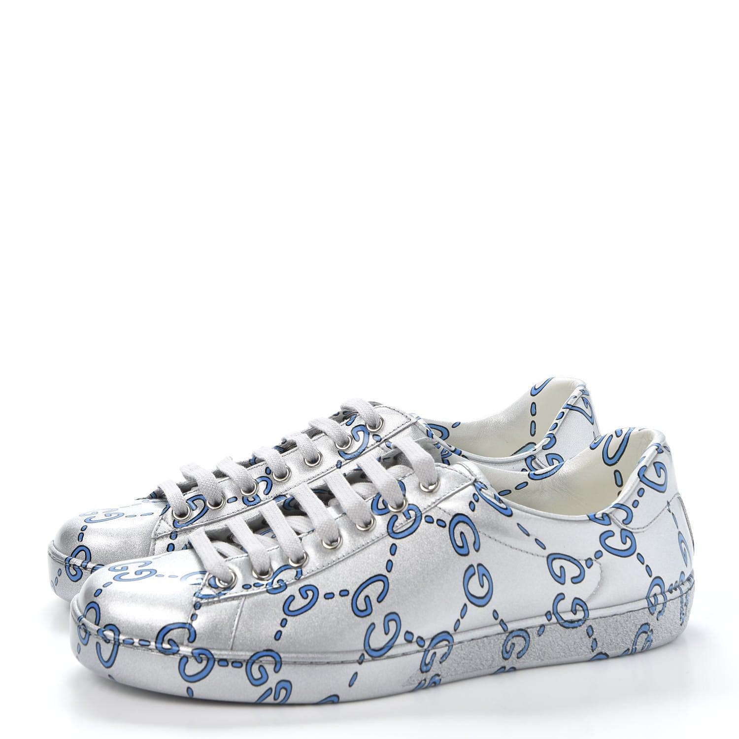 Gucci Miro Rubber Wax GucciGhost Print Mens New Ace Sneakers 7 Silver 3 of 9