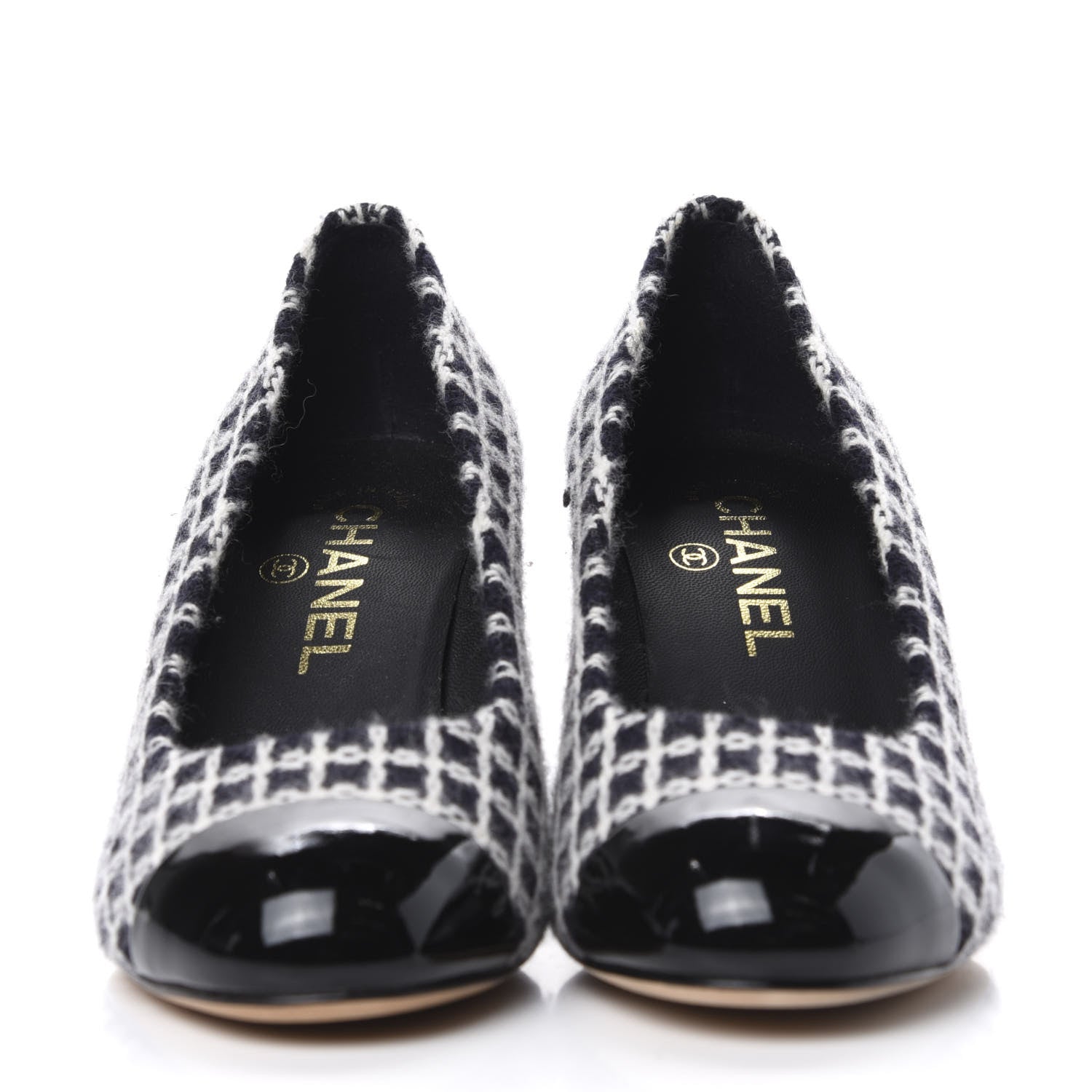 Chanel Tweed Patent Cap Toe CC Pumps 36 Black White 2 of 10