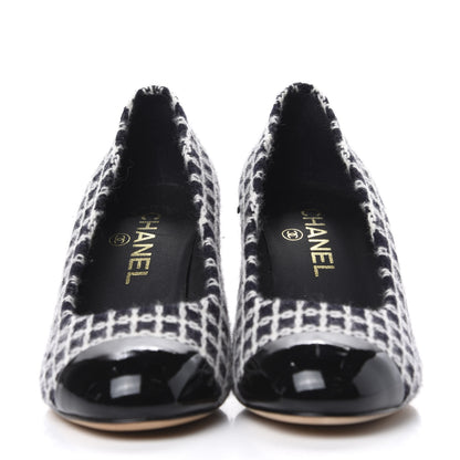 Chanel Tweed Patent Cap Toe CC Pumps 36 Black White 2 of 10