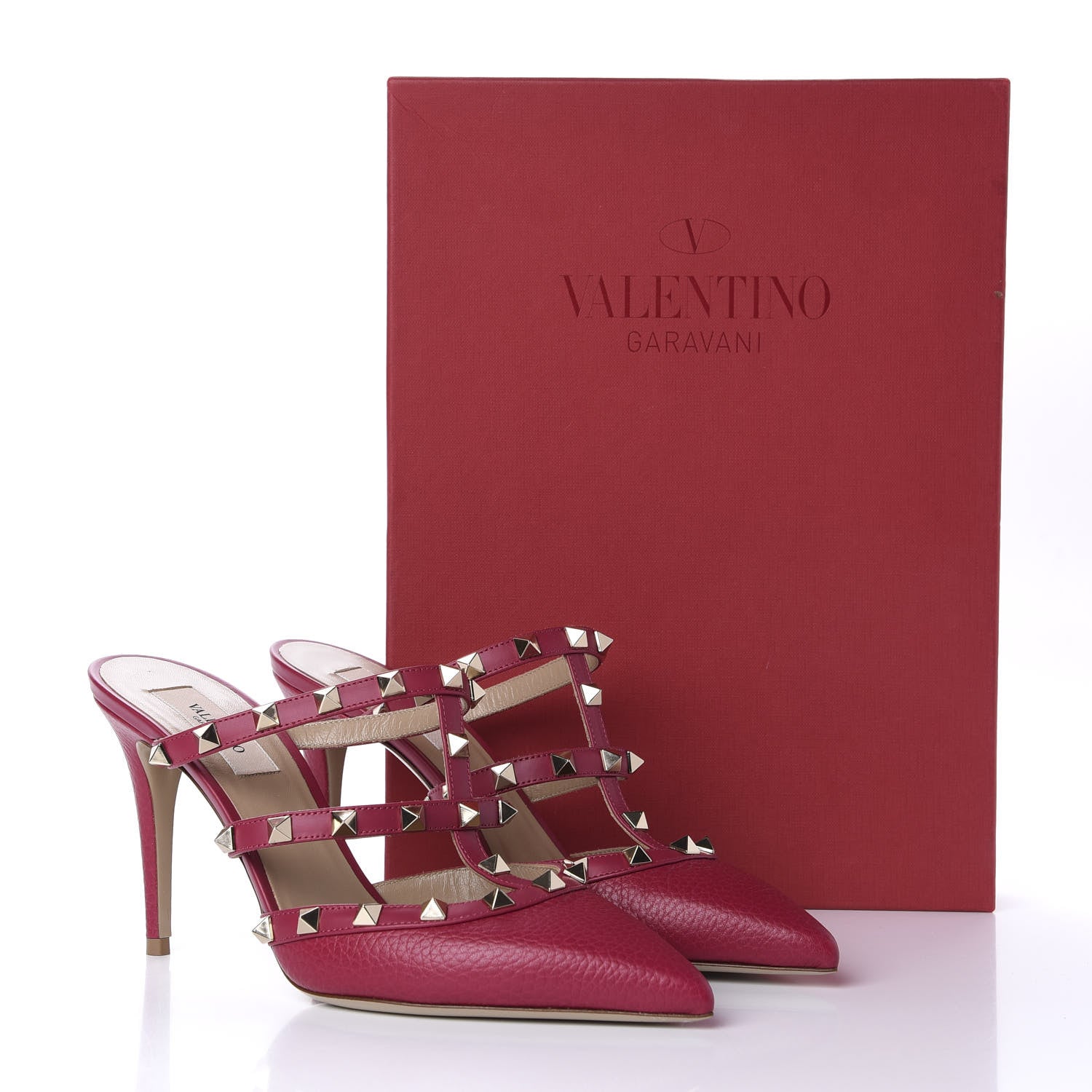 Valentino Garavani Pebbled Calfskin Rockstud 90mm Cage Mules 38 Raspberry 11 of 11