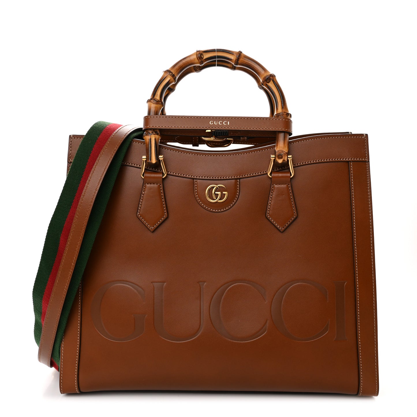Charisma Calfskin Gucci Embossed Medium Diana Tote Bag Peanut Brown