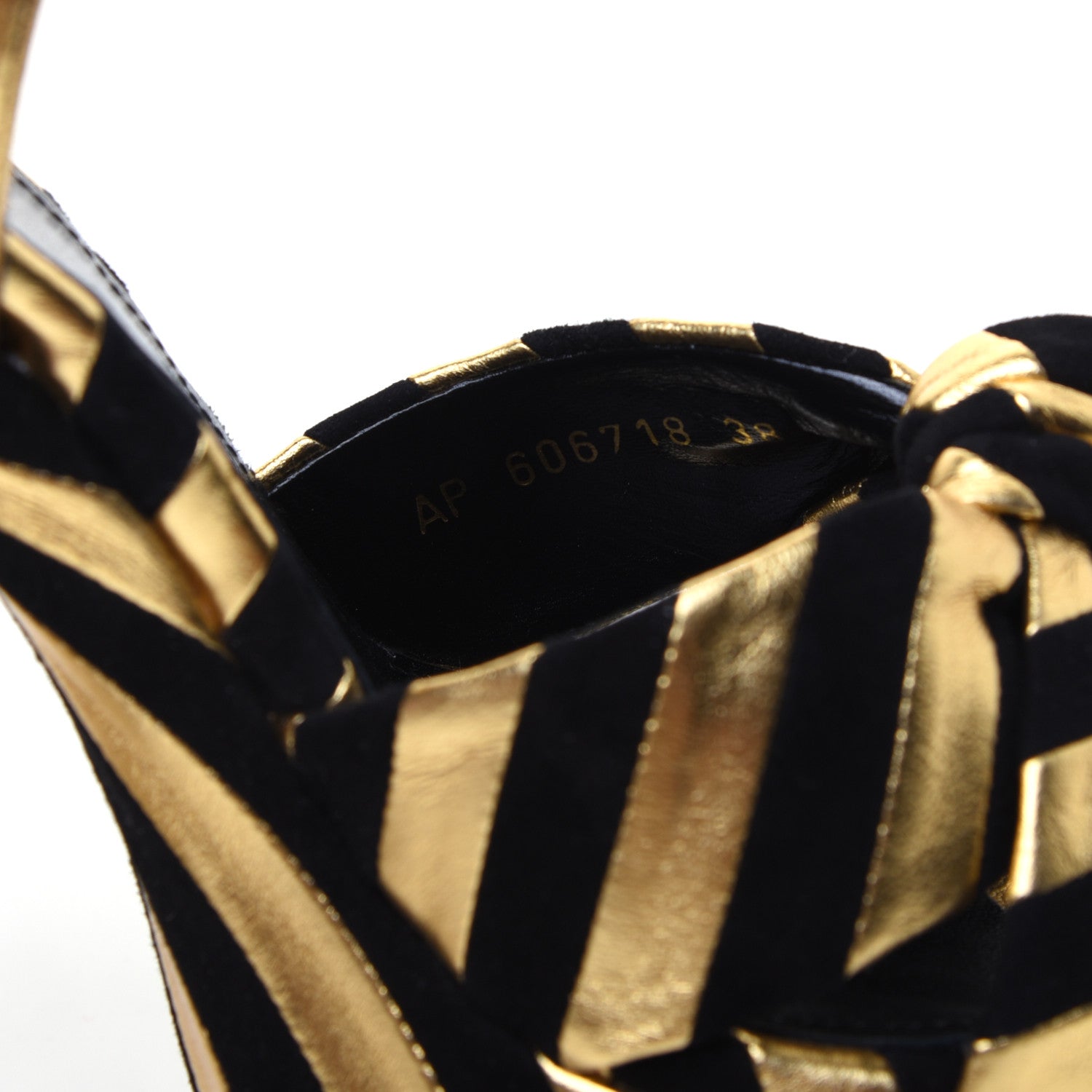 Saint Laurent Metallic Suede Bianca 125 Platform Sandals 38 Black Gold 8 of 11