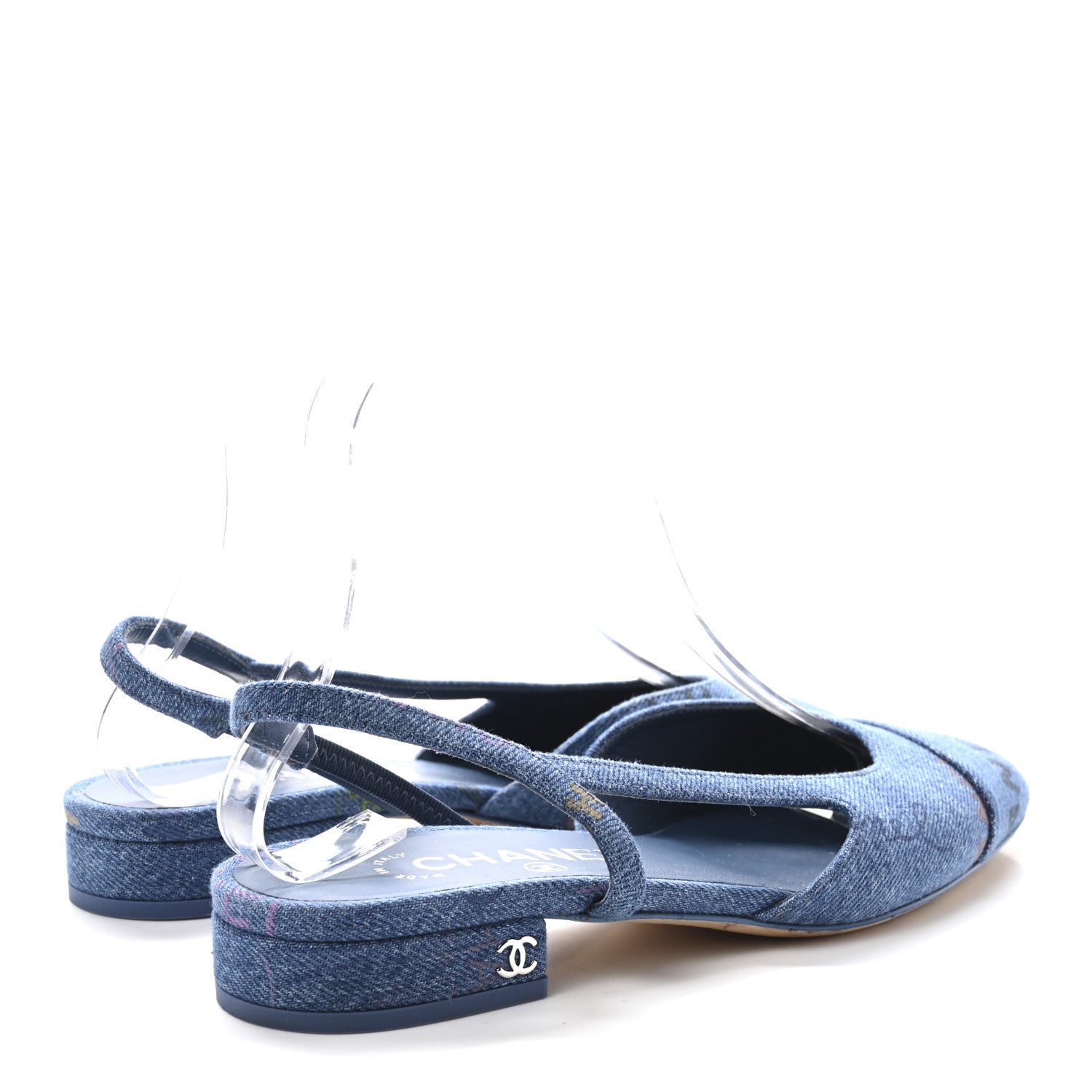 CHANEL サンダル　37ハーフ Chanel Denim Printed Denim Mood Cap Toe CC Slingback Flats 37