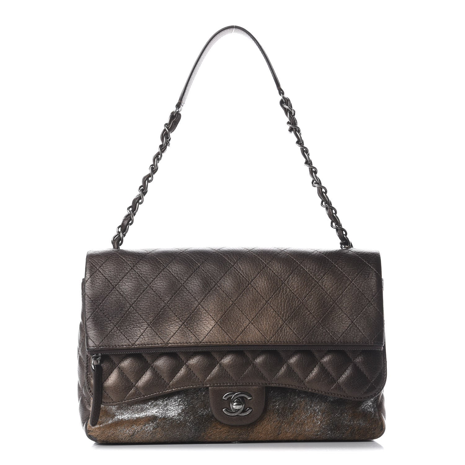 Chanel Metallic Lambskin Pony Hair Quilted Jumbo Multi Bag Bronze 1 of 9