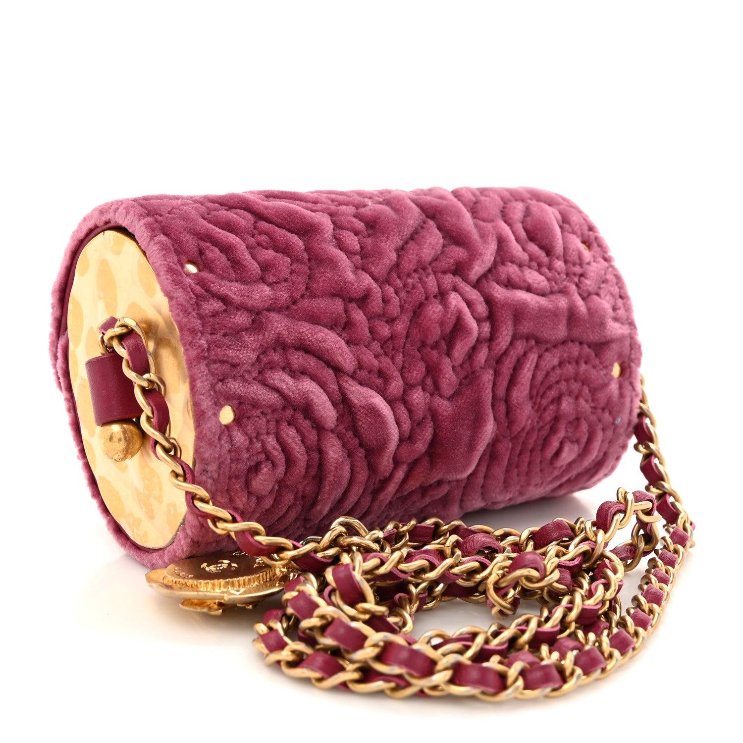 Chanel Velvet Camellia Embossed Jewel Belt Card Holder With Chain Pink 3 of 11