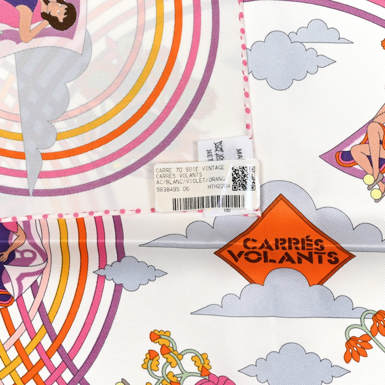 Hermes Silk Carres Volants Scarf 70 White Violet Orange 6 of 6