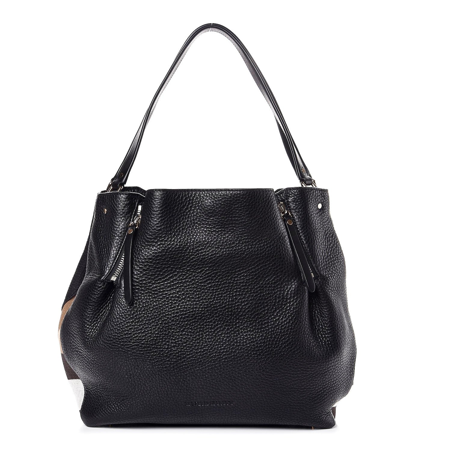 Burberry Grainy Calfskin House Check Medium Maidstone Black 1 of 8