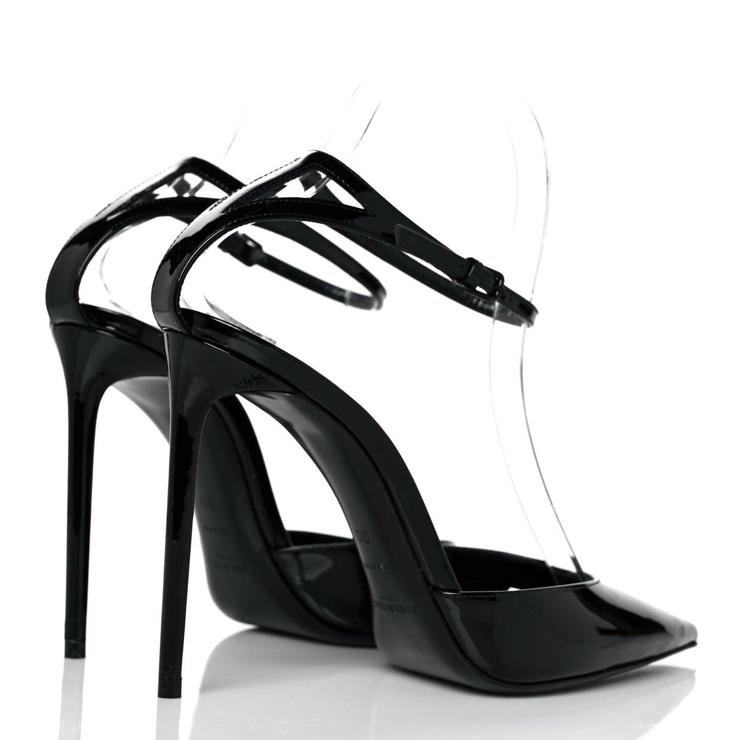 Patent Calfskin Zoe 105 Ankle Strap Pumps 39 Black