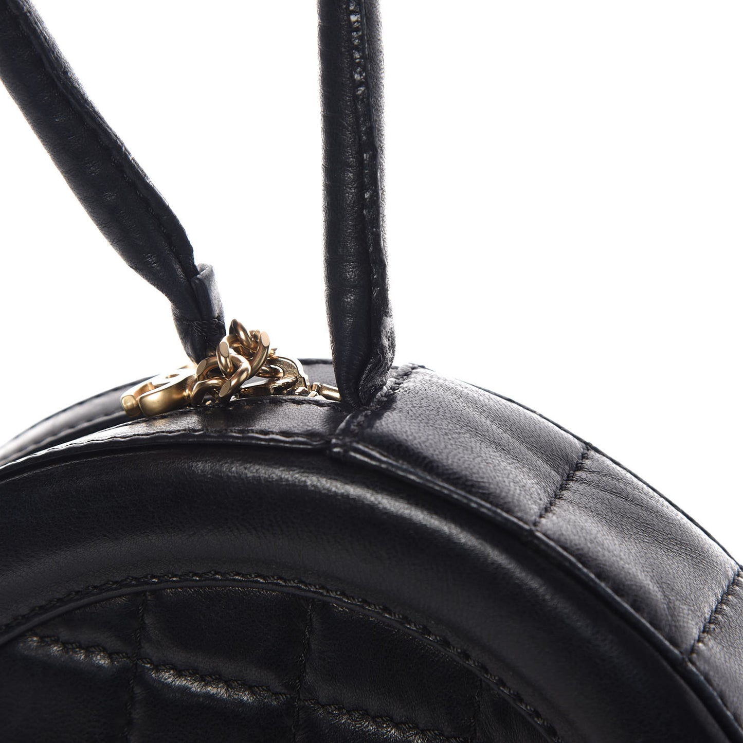 Lambskin Square Quilted Round Shoulder Bag Black