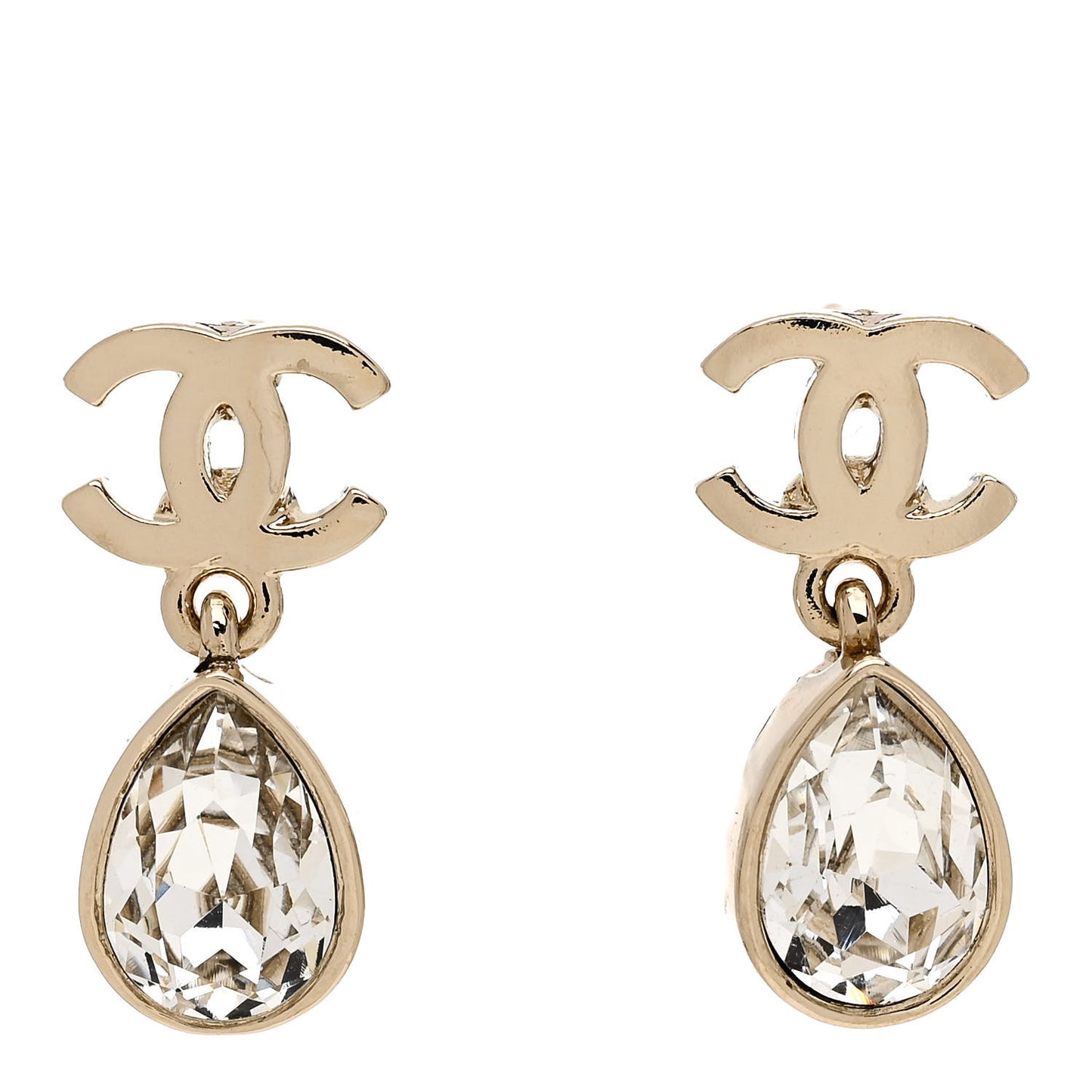 Crystal CC Tear Drop Earrings Gold