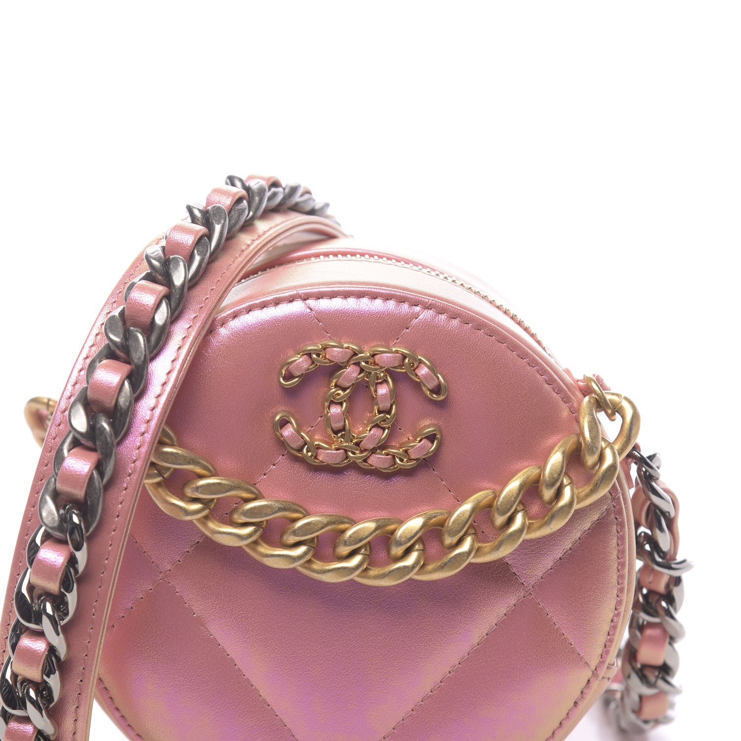 Chanel Iridescent Calfskin Quilted 19 Round Clutch With Chain Pink 8 of 11