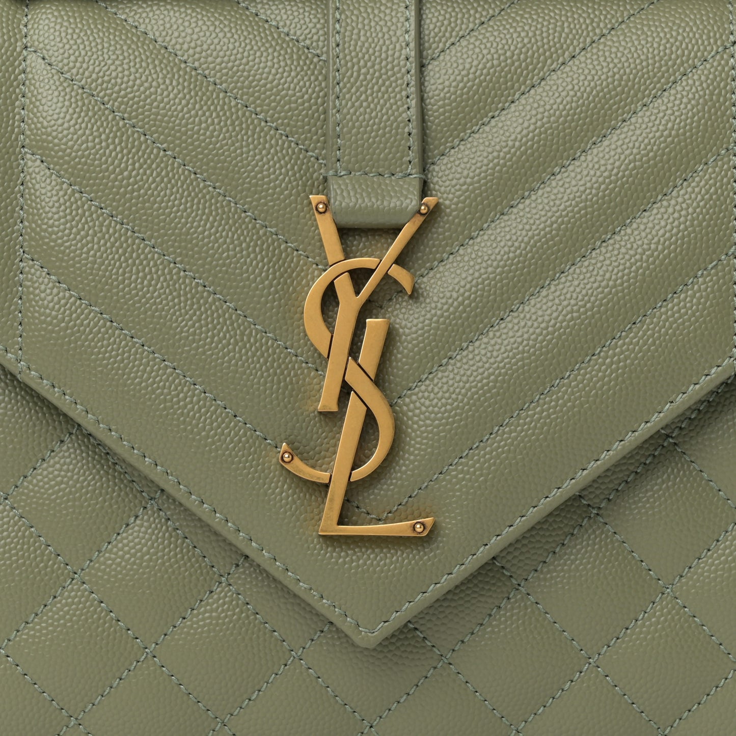 Grain De Poudre Textured Mixed Matelasse Triquilt Medium Monogram Satchel Light Sage