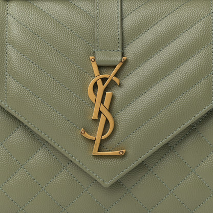 Saint Laurent Grain De Poudre Textured Mixed Matelasse Triquilt Medium Monogram Satchel Light Sage 8 of 10