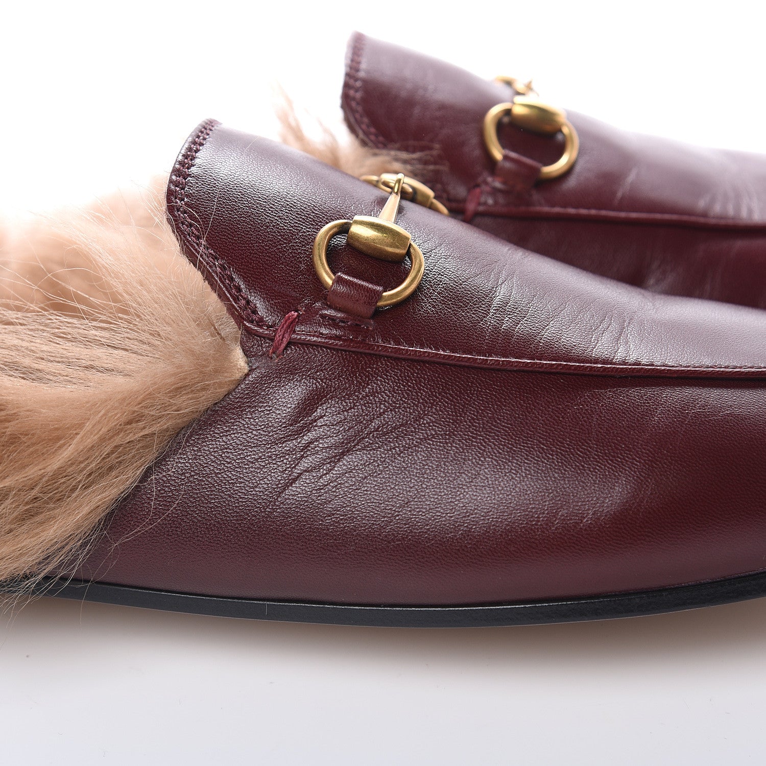 Gucci Malaga Kid Fur Womens Princetown Slippers 38.5 Vintage Bordeaux 8 of 10