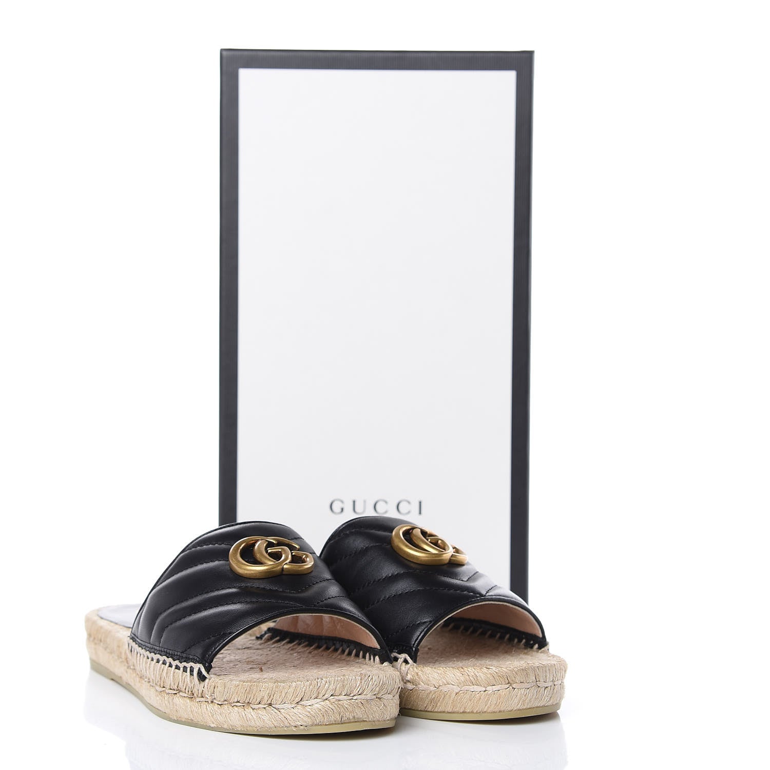 Gucci Nappa Matelasse GG Marmont Espadrille Slide Sandals 39 Black 11 of 11