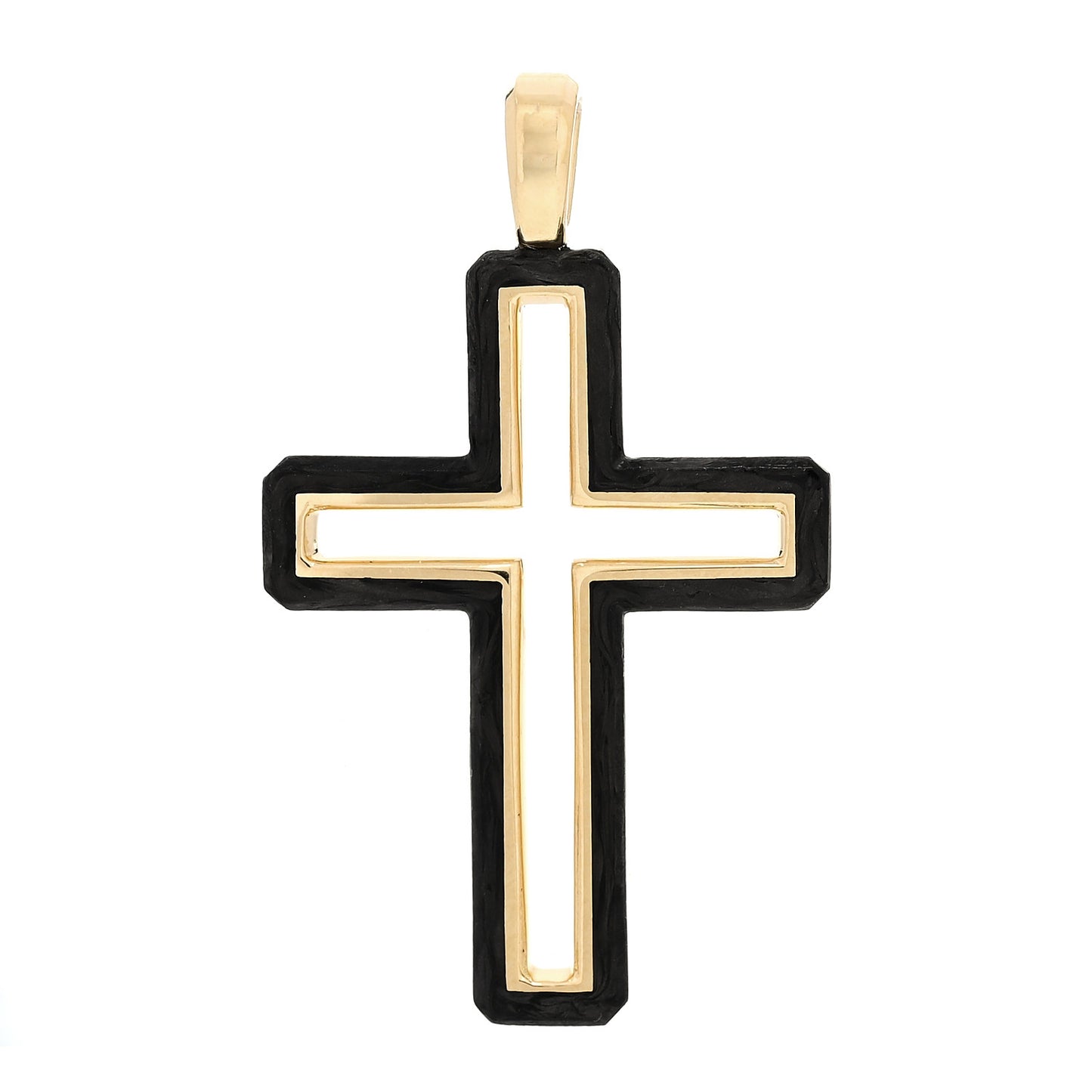 18K Yellow Gold Forged Carbon 24mm Cross Pendant