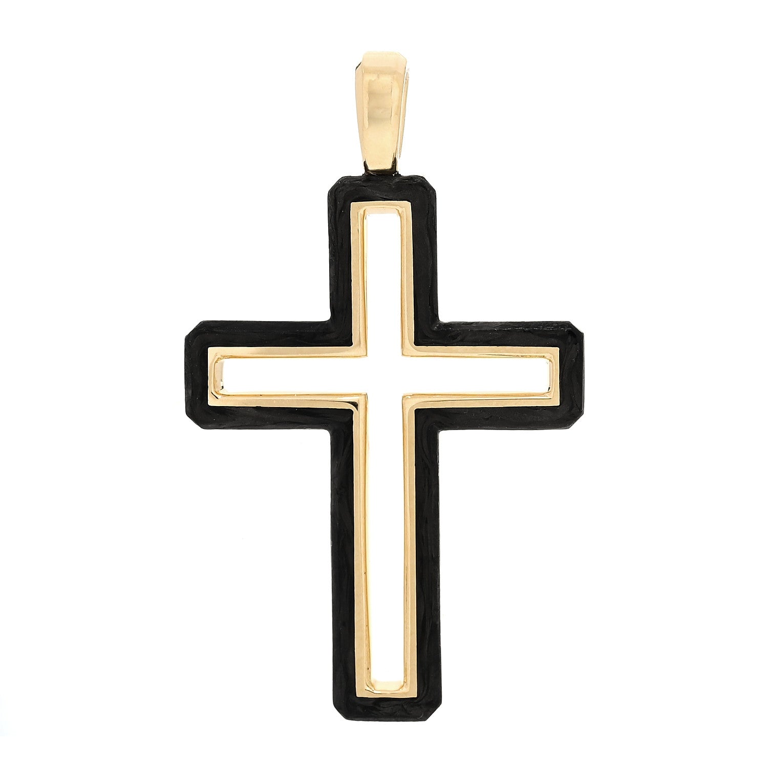 David Yurman 18K Yellow Gold Forged Carbon 24mm Cross Pendant 1 of 4
