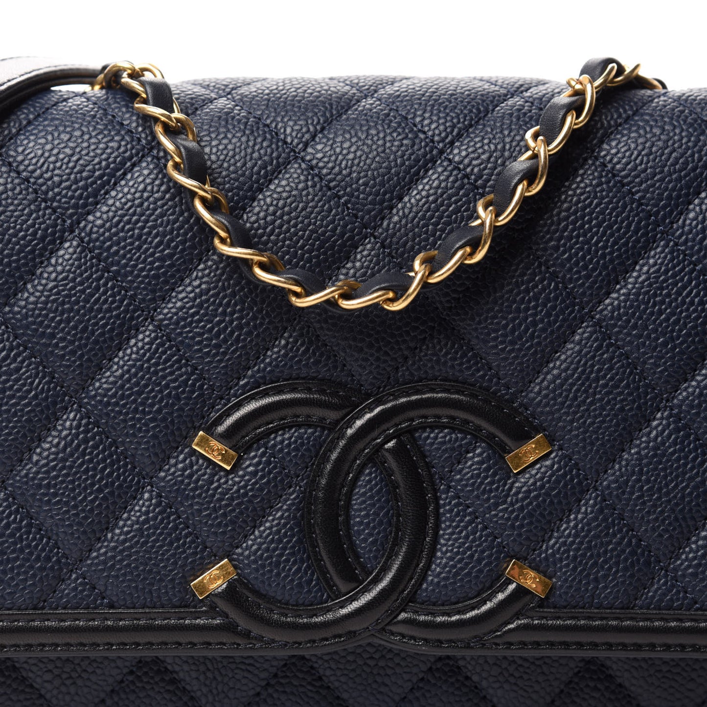 Caviar Quilted Medium CC Filigree Flap Navy Black